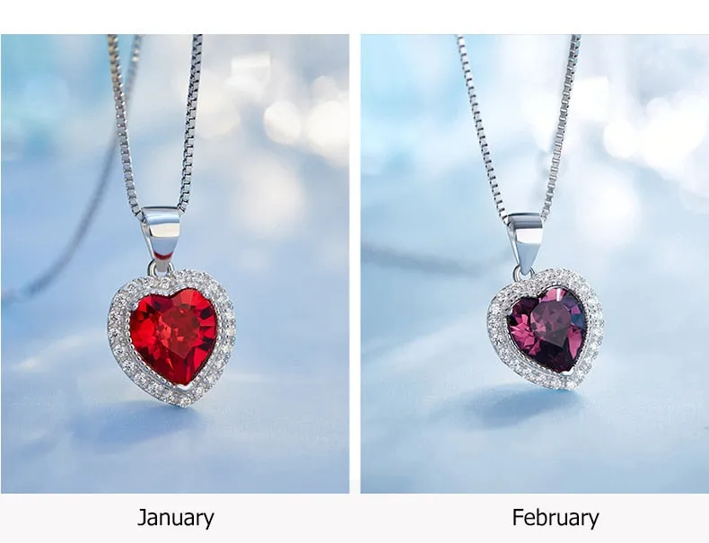 Crystal 925 Sterling Silver Women Pendant Heart Necklace