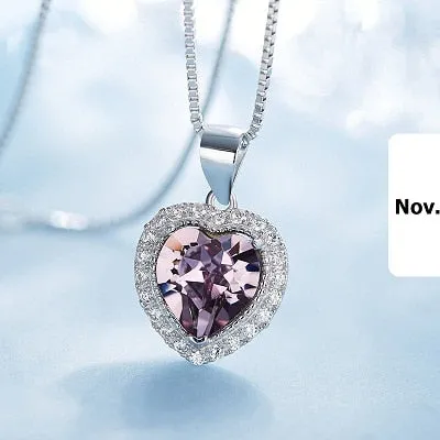 Crystal 925 Sterling Silver Women Pendant Heart Necklace