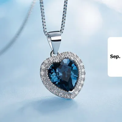 Crystal 925 Sterling Silver Women Pendant Heart Necklace