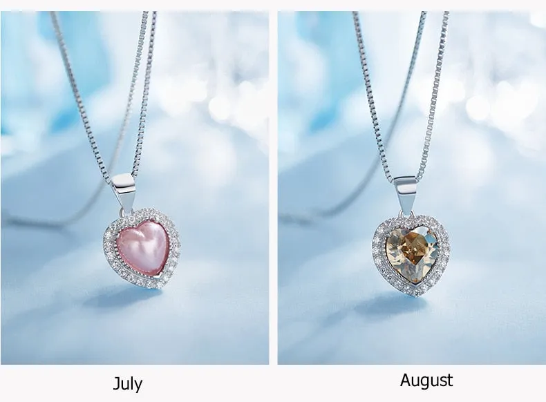 Crystal 925 Sterling Silver Women Pendant Heart Necklace