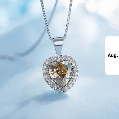 Crystal 925 Sterling Silver Women Pendant Heart Necklace