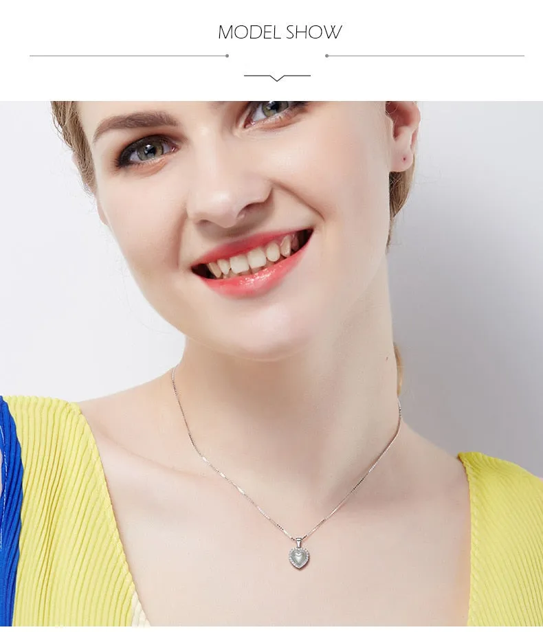 Crystal 925 Sterling Silver Women Pendant Heart Necklace