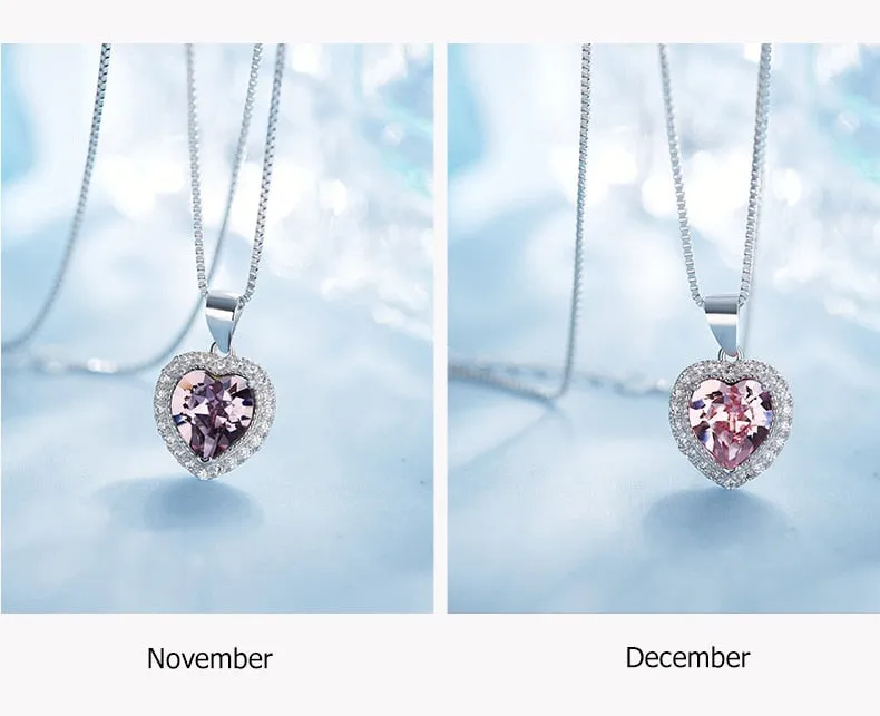 Crystal 925 Sterling Silver Women Pendant Heart Necklace