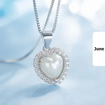 Crystal 925 Sterling Silver Women Pendant Heart Necklace