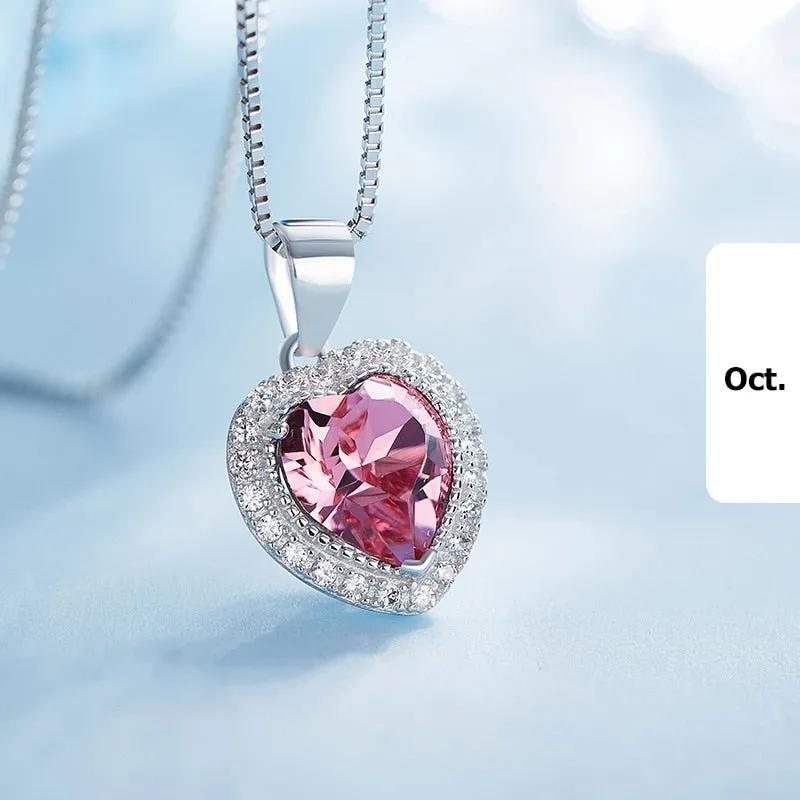 Crystal 925 Sterling Silver Women Pendant Heart Necklace