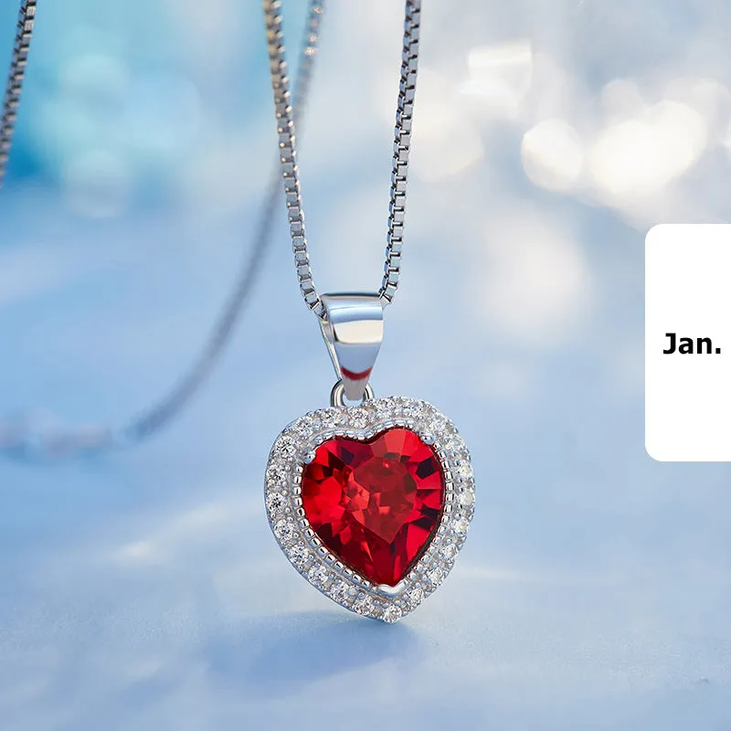 Crystal 925 Sterling Silver Women Pendant Heart Necklace