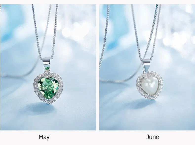 Crystal 925 Sterling Silver Women Pendant Heart Necklace