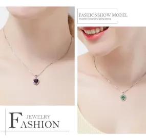 Crystal 925 Sterling Silver Women Pendant Heart Necklace