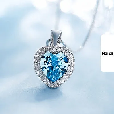 Crystal 925 Sterling Silver Women Pendant Heart Necklace