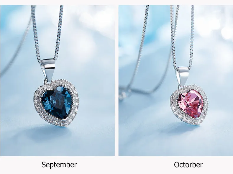 Crystal 925 Sterling Silver Women Pendant Heart Necklace