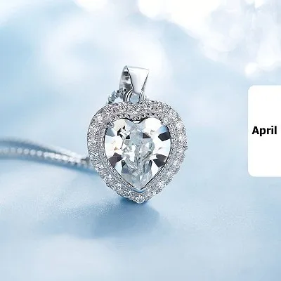 Crystal 925 Sterling Silver Women Pendant Heart Necklace