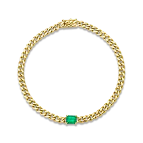 CUBAN LINK BRACELET WITH EMERALD CENTER