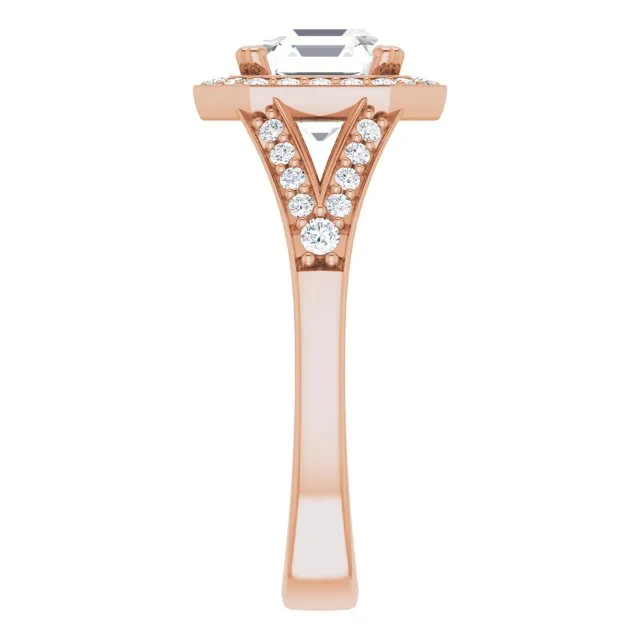 Cubic Zirconia Engagement Ring- The Aryanna (Customizable Cathedral-set Asscher Cut Style with Accented Split Band and Halo)