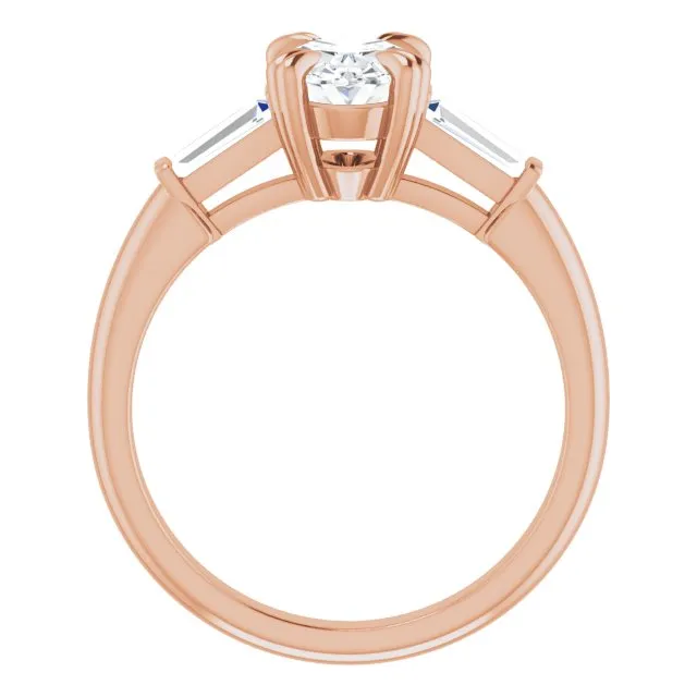 Cubic Zirconia Engagement Ring- The Betyhelena (Customizable 3-stone Oval Cut Design with Tapered Baguettes)
