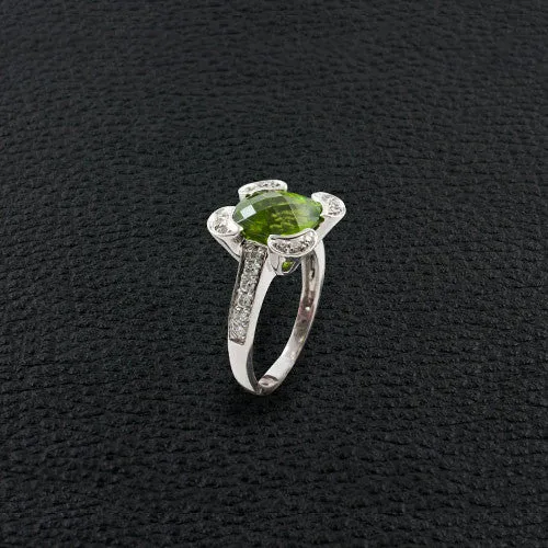 Cushion cut Peridot & Diamond Ring