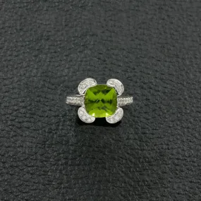 Cushion cut Peridot & Diamond Ring