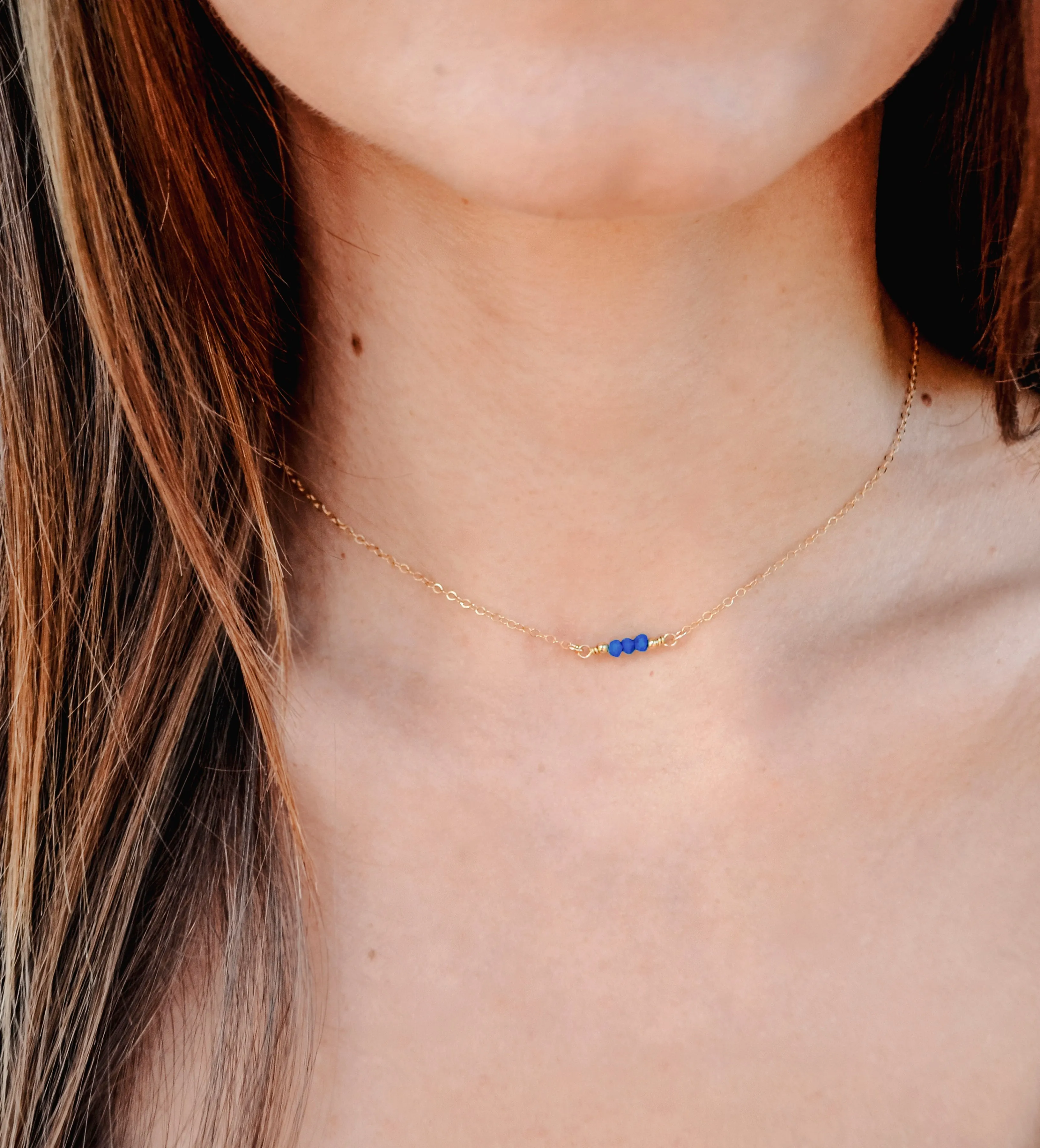 Dainty Genuine Lapis Lazuli Bar Necklace