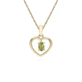 Damen 9 Karat Gelbgold Peridot Oval Einzel Stein Herzanhänger an 45cm Kette