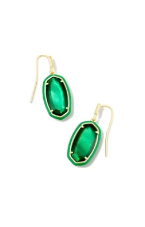 Dani Enamel Framed Drop Earrings Gold Emerald Illusion