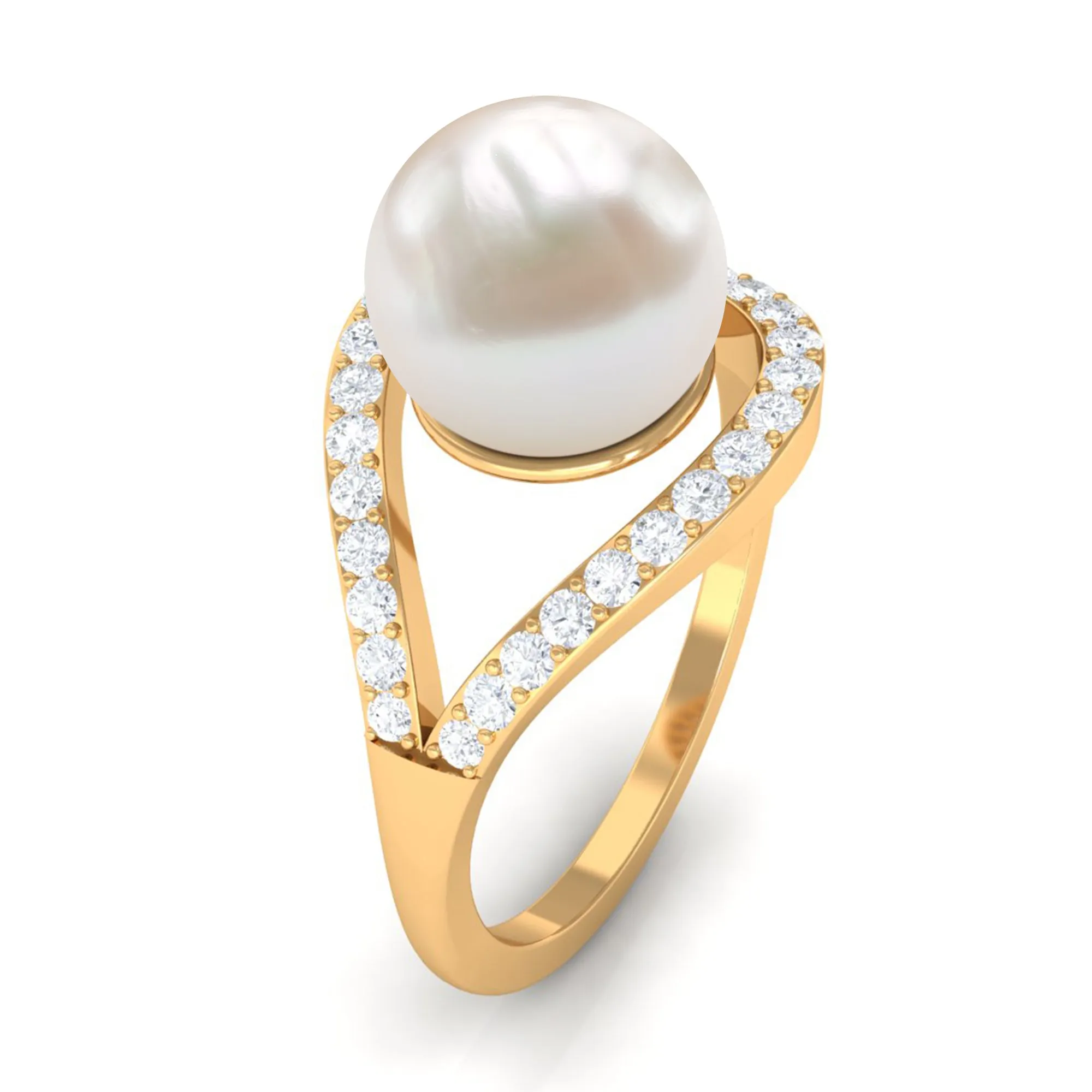 Designer Freshwater Pearl Solitaire and Diamond Ring