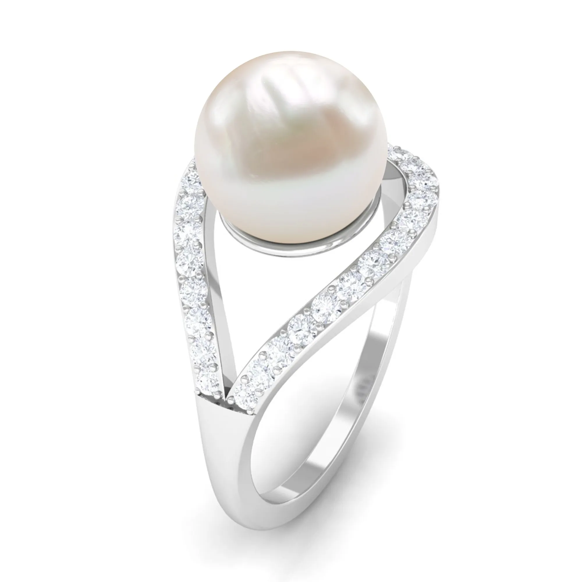 Designer Freshwater Pearl Solitaire and Diamond Ring