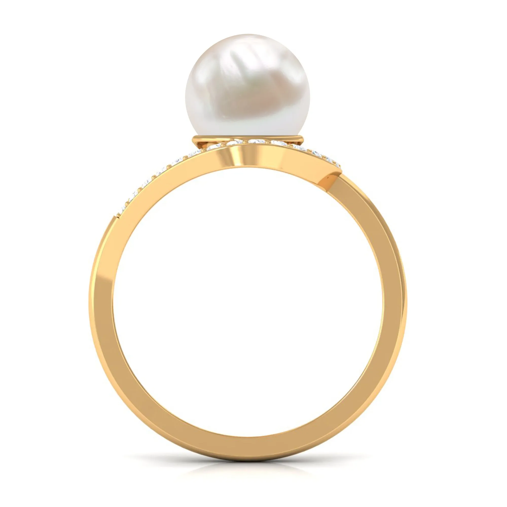 Designer Freshwater Pearl Solitaire and Diamond Ring