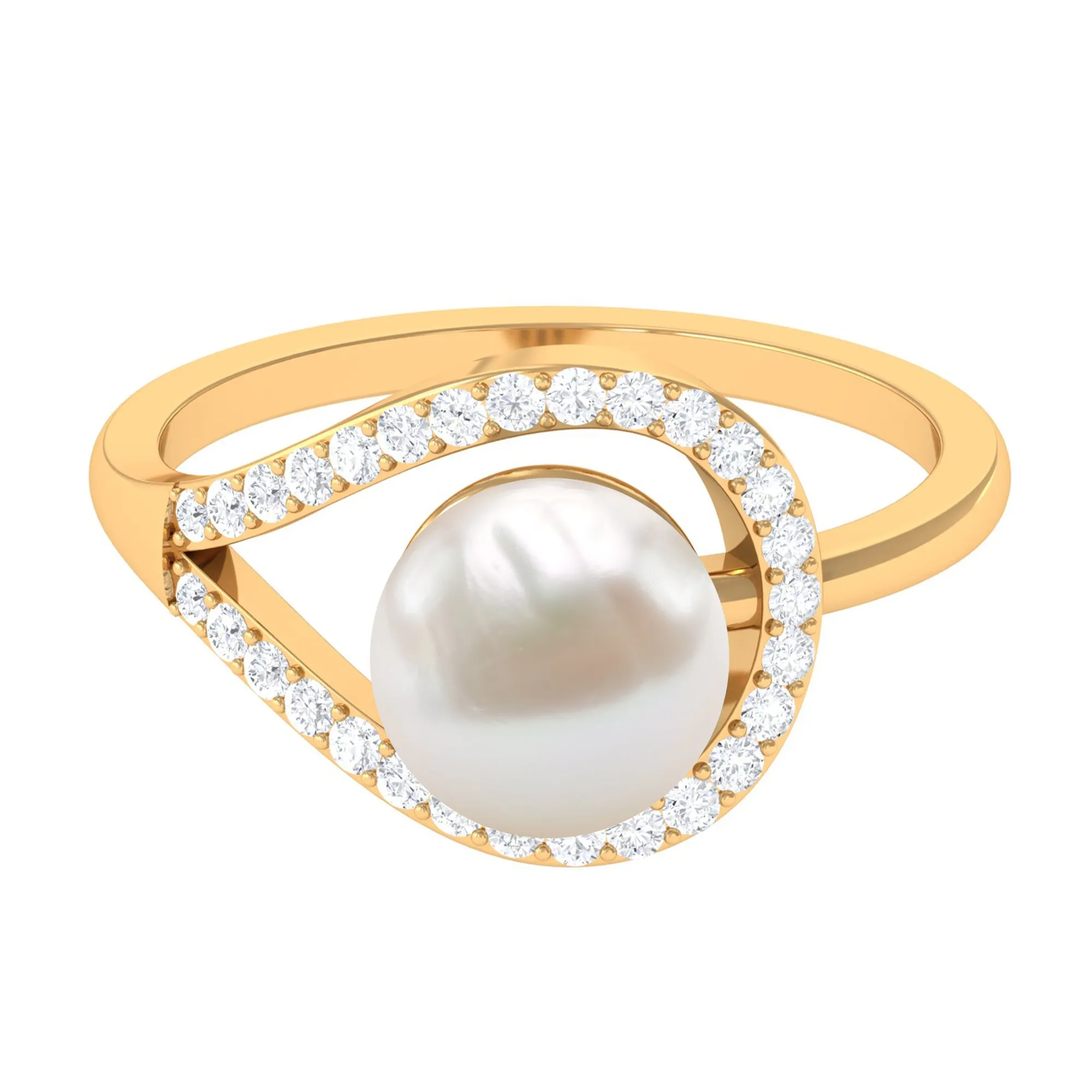 Designer Freshwater Pearl Solitaire and Diamond Ring