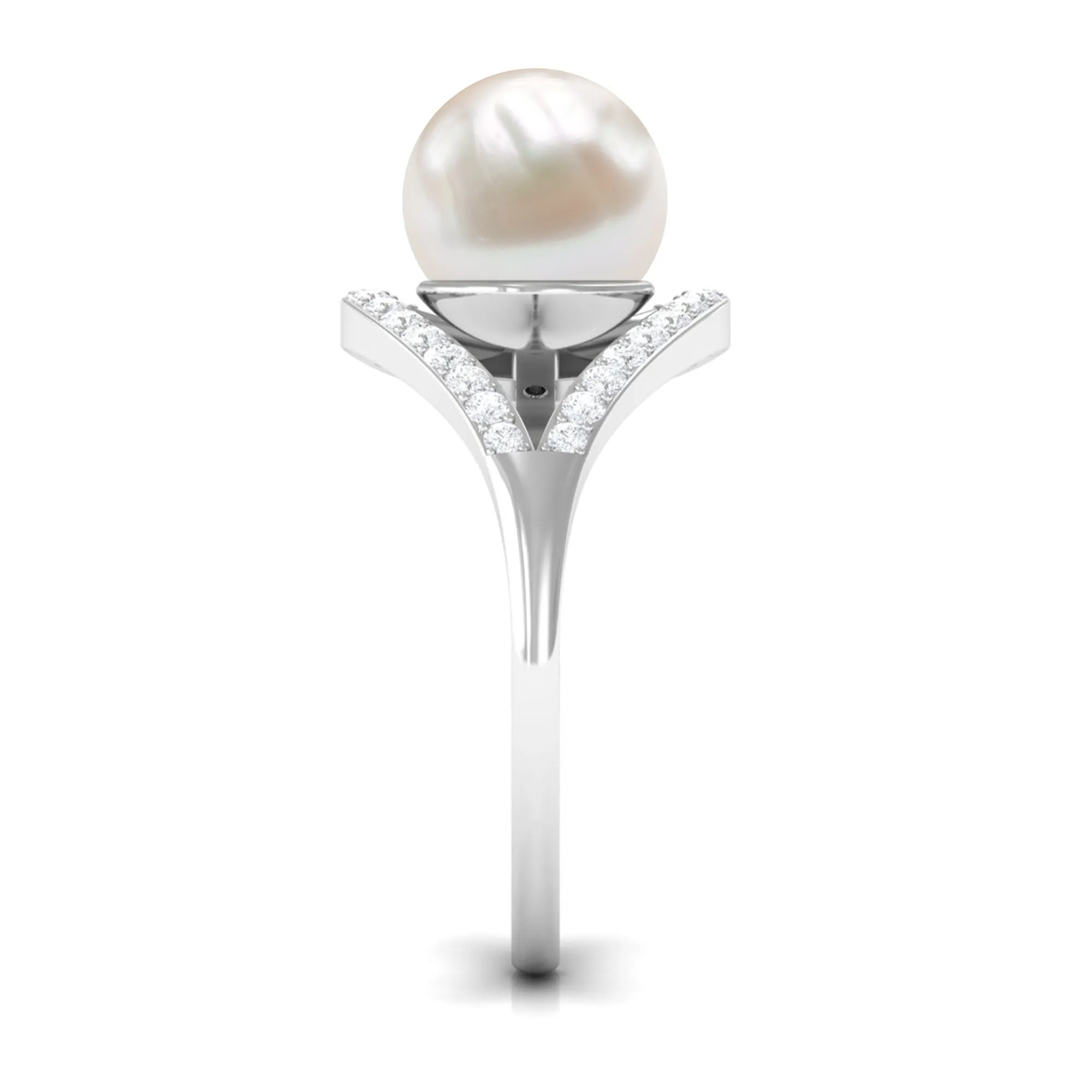 Designer Freshwater Pearl Solitaire and Diamond Ring