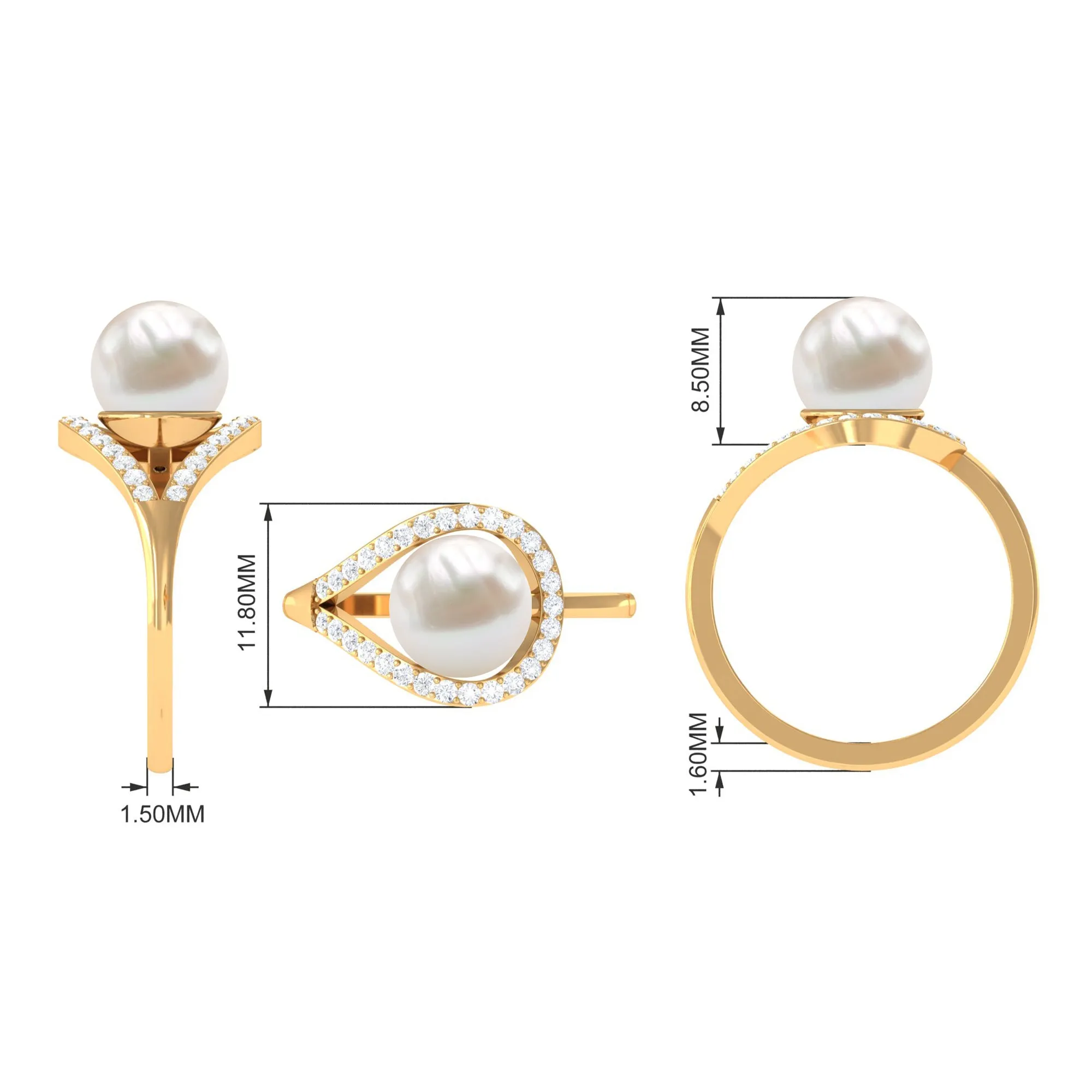 Designer Freshwater Pearl Solitaire and Diamond Ring