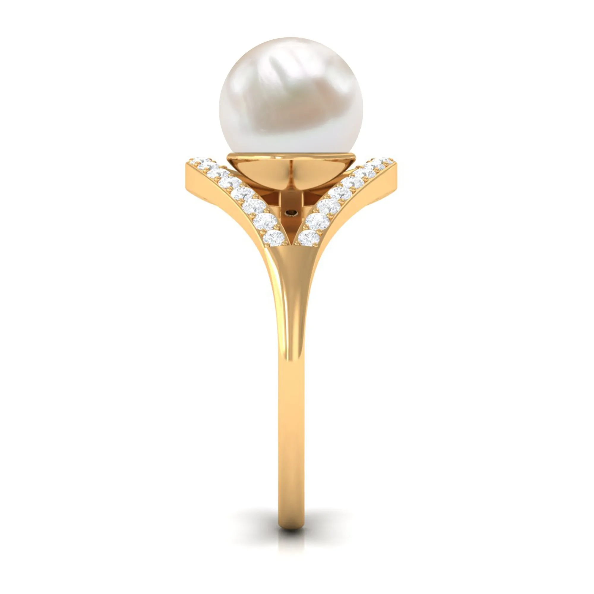 Designer Freshwater Pearl Solitaire and Diamond Ring