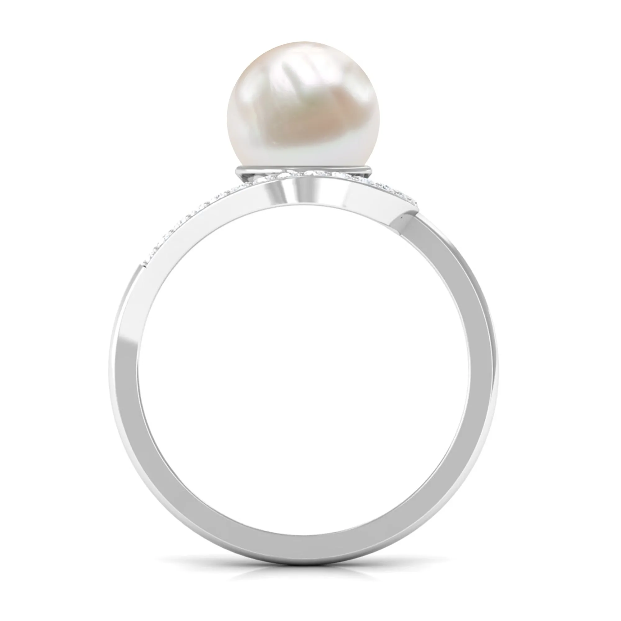 Designer Freshwater Pearl Solitaire and Diamond Ring