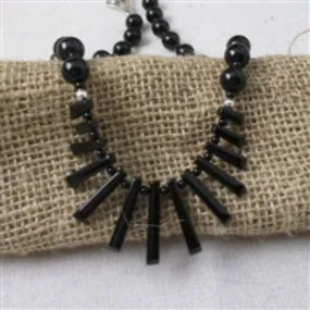 Designer Natural Stone Black Onyx Bead Bib Beaded Necklace