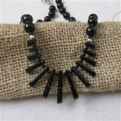 Designer Natural Stone Black Onyx Bead Bib Beaded Necklace