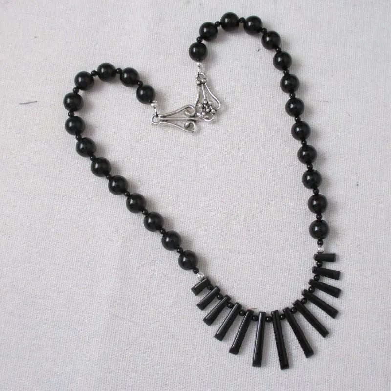 Designer Natural Stone Black Onyx Bead Bib Beaded Necklace