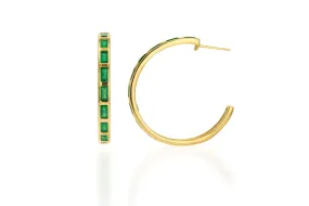 Details by CoatTails Emerald Baguette Hoop Earrings in Yellow Gold