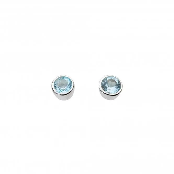 Dew Sterling Silver Small Round Blue Topaz Stud Earrings 3006BT