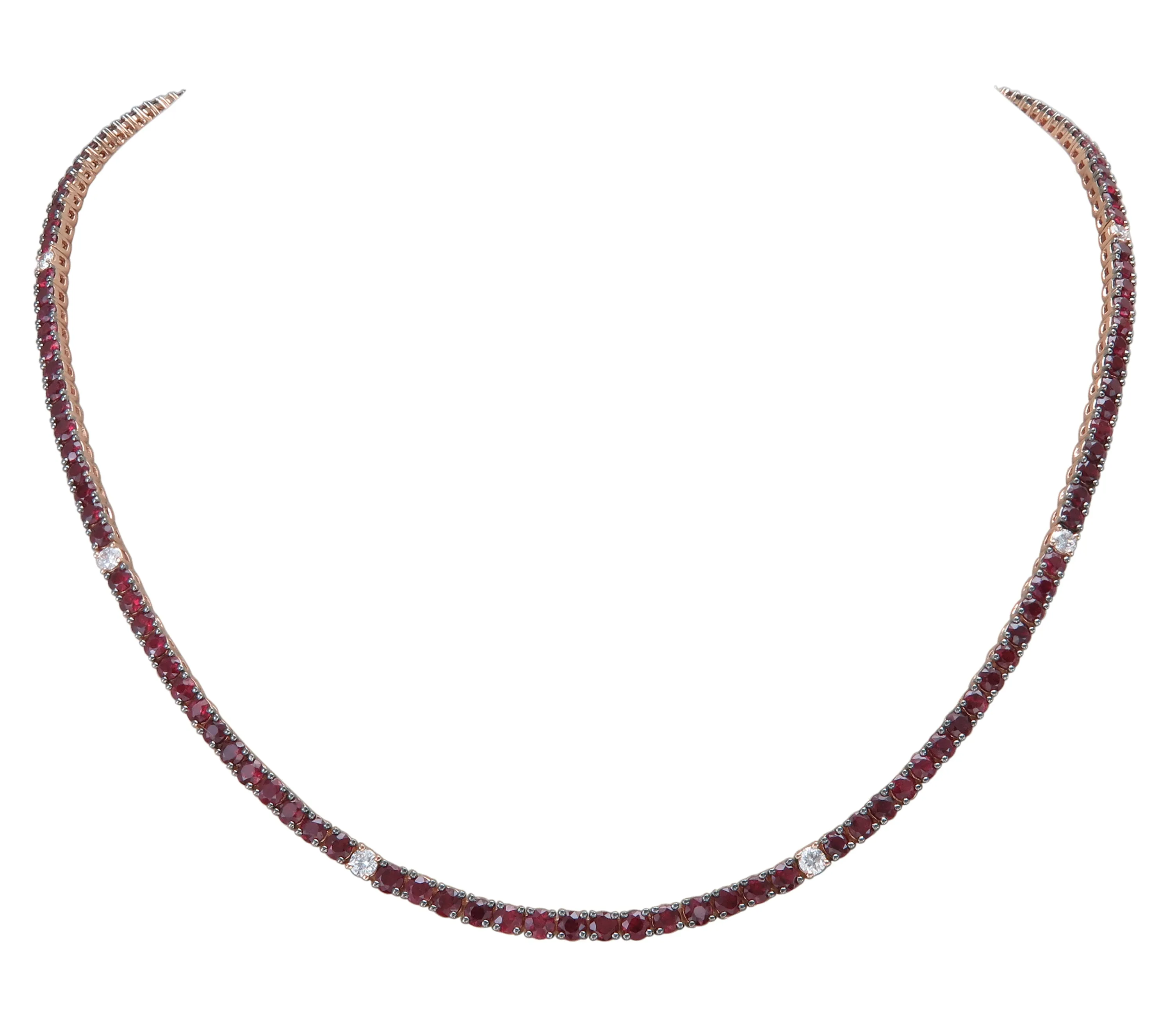 Diamond & Ruby Tennis Riviera Statement Necklace 10.98ct t.w.