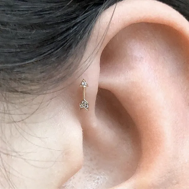 Diamond Arrow Earring by Maria Tash in 14K Gold. Butterfly Stud.