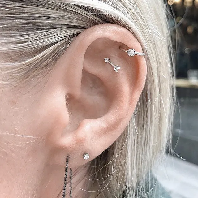 Diamond Arrow Earring by Maria Tash in 14K Gold. Flat Stud.