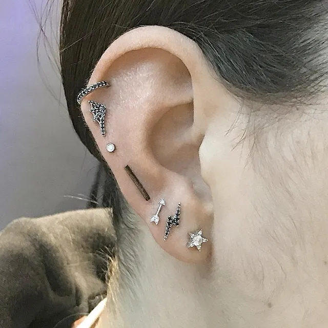 Diamond Arrow Earring by Maria Tash in 14K Gold. Flat Stud.