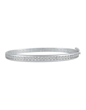 Diamond Bangle - 10ct White Gold Diamond Set Hinged Bangle - 784285