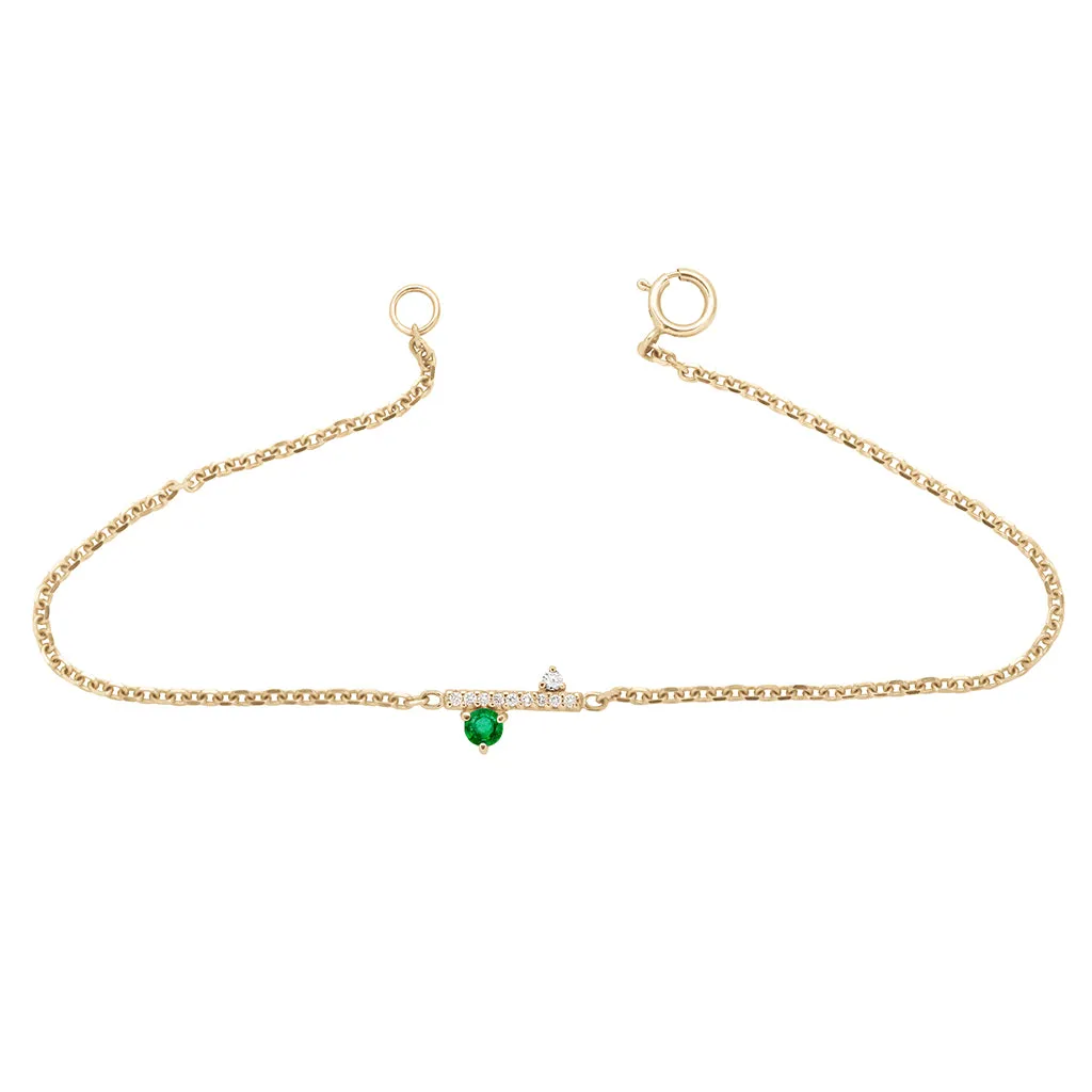 Diamond Dusted Meridian Bracelet - 14k Gold, Emerald, & White Diamond