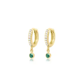 Diamond Huggies with Mini Emerald Bezel Drop
