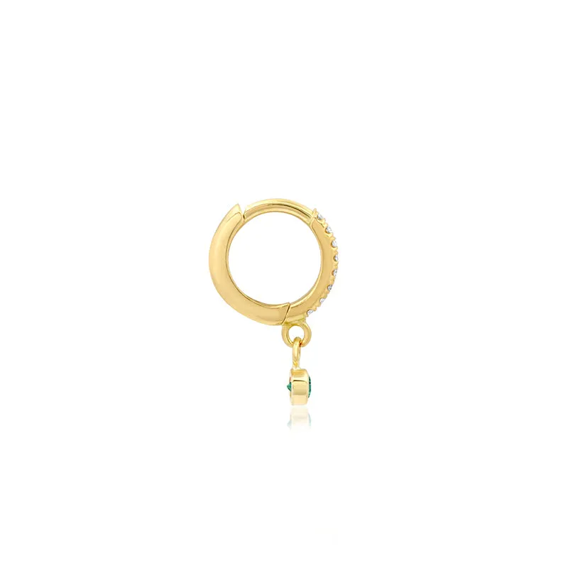 Diamond Huggies with Mini Emerald Bezel Drop