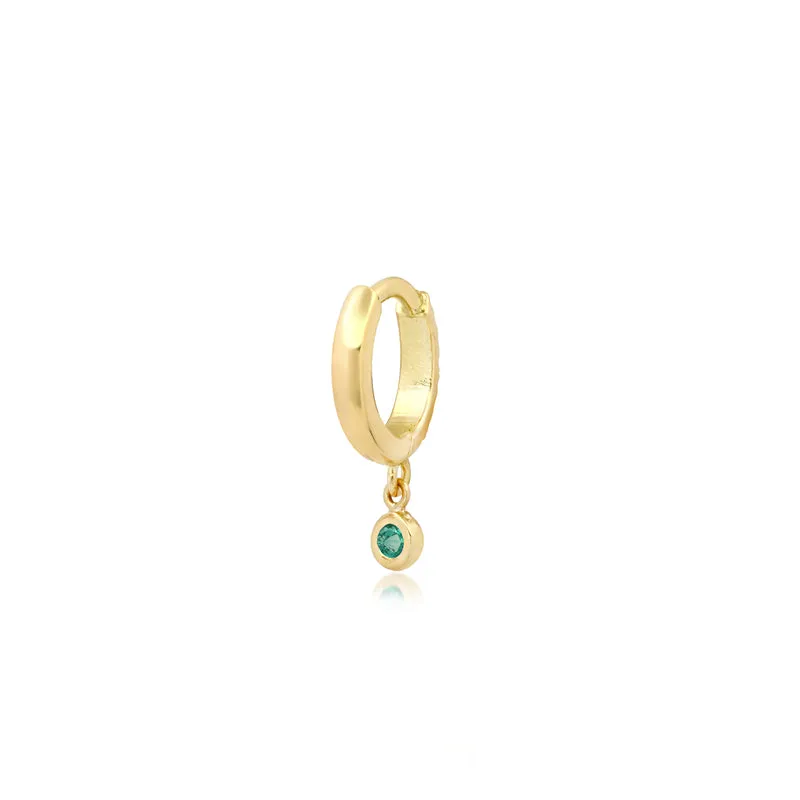 Diamond Huggies with Mini Emerald Bezel Drop