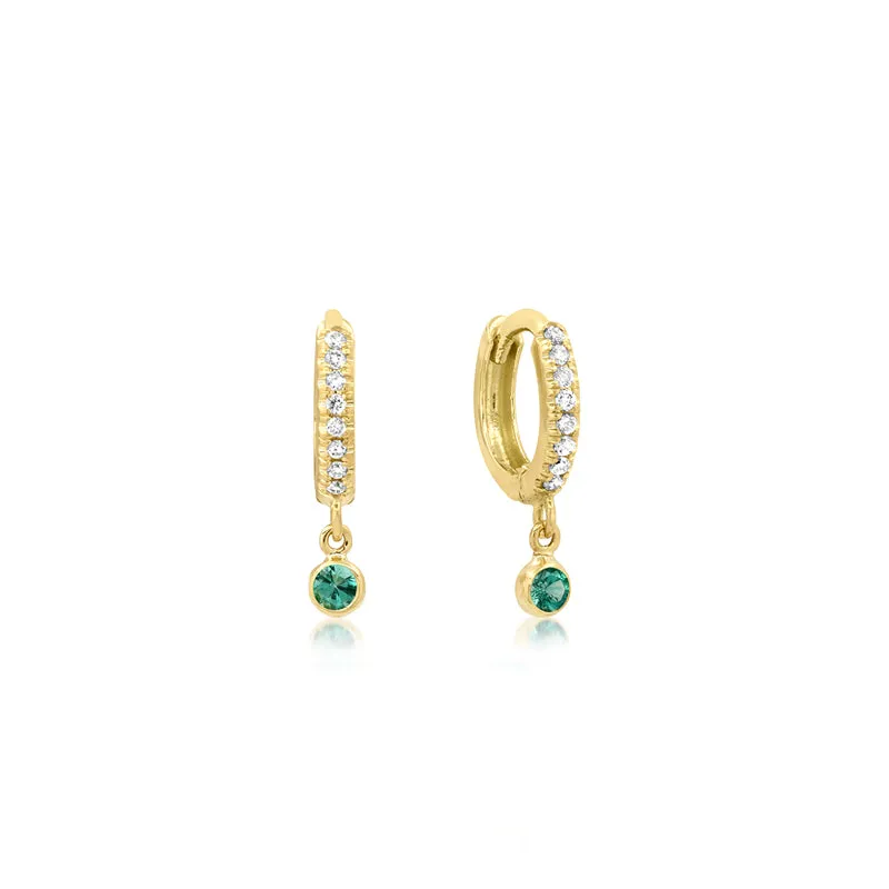 Diamond Huggies with Mini Emerald Bezel Drop