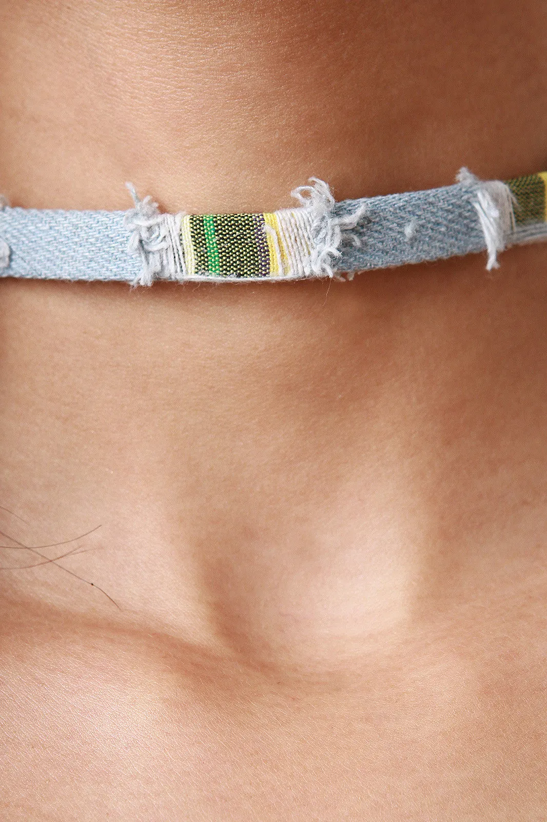 Distressed Denim and Plaid Choker