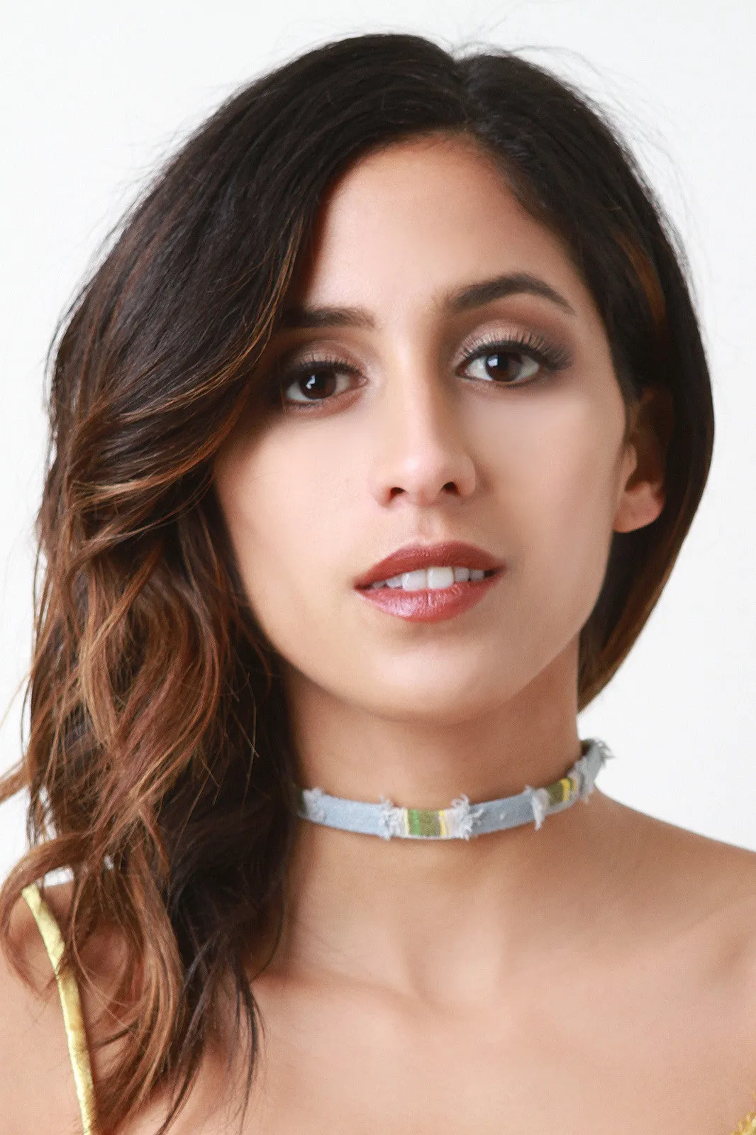 Distressed Denim and Plaid Choker