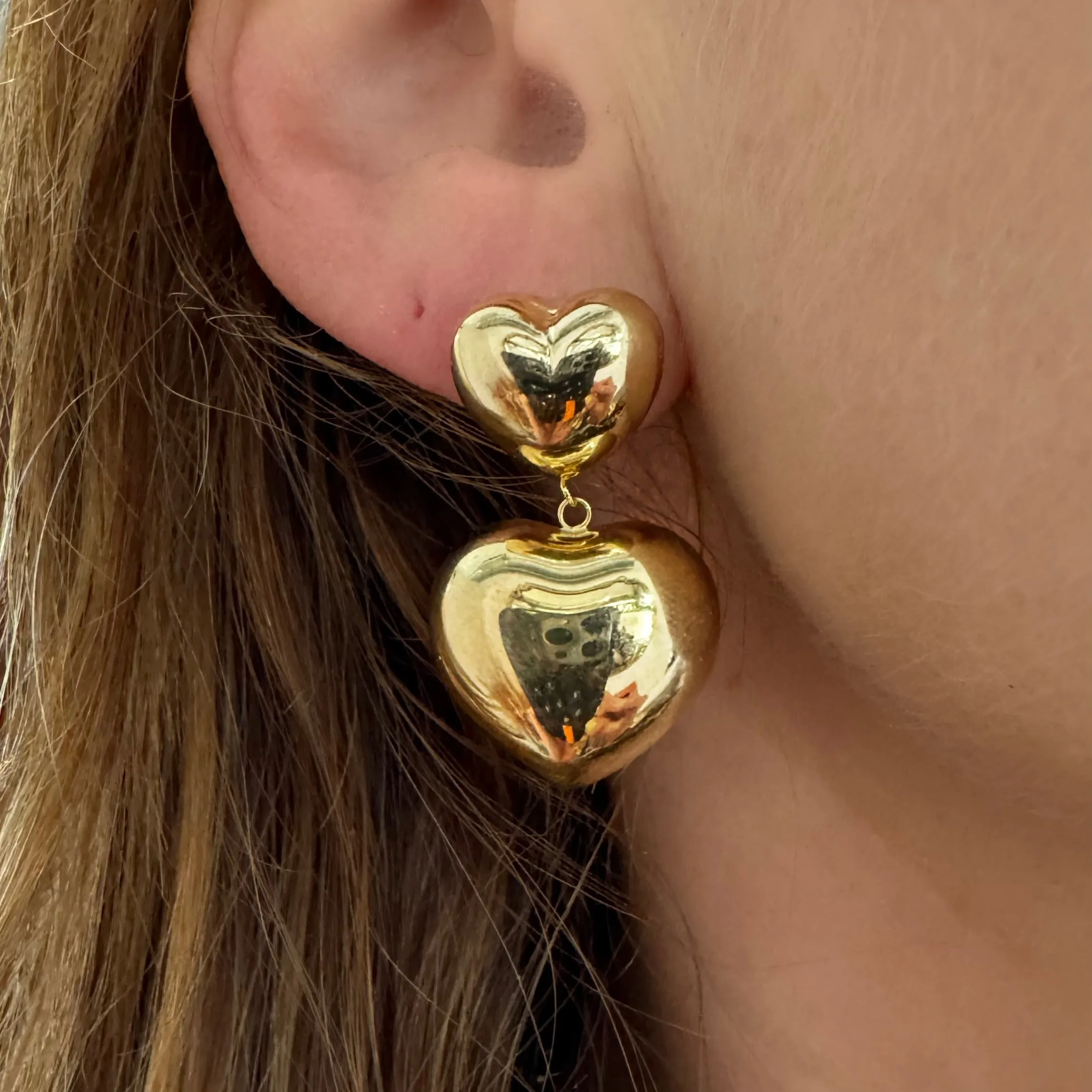 Domed Double Heart Earrings