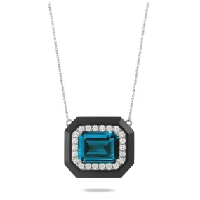 Doves 18K White Gold Diamond Necklace with Black Onyx and London Blue Topaz